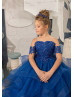 Beaded Royal Blue Lace Tulle Ruffled Flower Girl Dress Beaded Royal Blue Lace Tulle Ruffled Flower Girl Dress